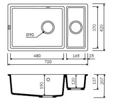 Lando 720 Granit Evye 1,5 Gözlü Damlalıksız