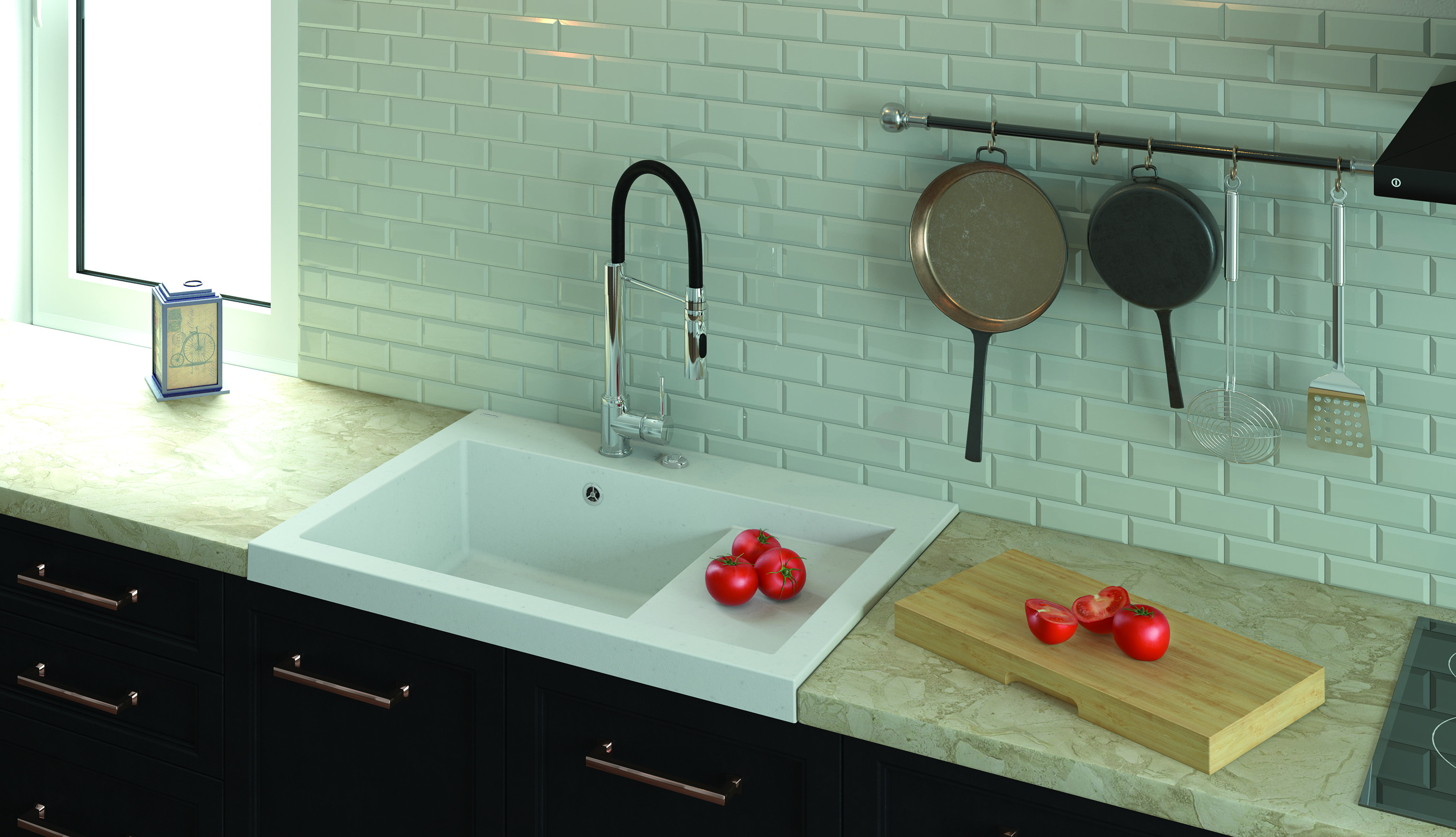 NERO 800 Tezgah Arası Granit Evye 1 Gözlü Damlalıklı