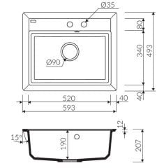 IVO 593 Granit Evye Tezgaha Sıfır 1 Gözlü Damlalıksız