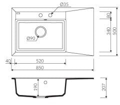 IVO 850 Tezgah Üstü Granit Evye 1 Gözlü Damlalıklı