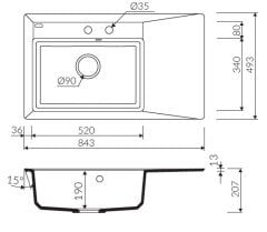IVO 843 Granit Evye Tezgaha Sıfır 1 Gözlü Damlalıklı