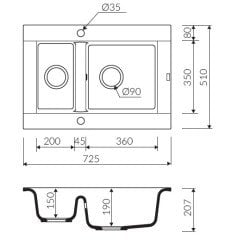 VOGA II 725 Granit Evye 1,5 Gözlü Damlalıksız
