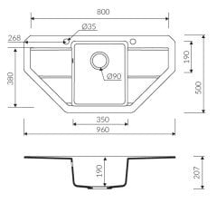 BARIO 960 Köşe Granit Evye 1 Gözlü Damlalıklı
