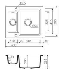 BARIO 600 Granit Evye 1,5 Gözlü Damlalıksız