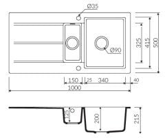 BARIO 1000 Granit Evye 1,5 Gözlü Damlalıklı Krem (Ecru)