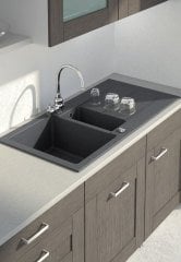 BARIO 1000 Granit Evye 1,5 Gözlü Damlalıklı Krem (Ecru)