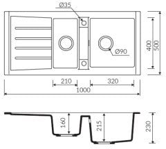 PROFIR 1000 Granit Evye 1,5 Gözlü Damlalıklı