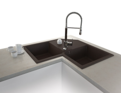 DEBRA 830 Granit Köşe Evye 2 Gözlü Damlalıklı