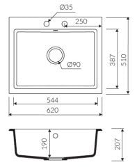 DEBRA 620 Granit Evye 1 Gözlü Damlalıksız