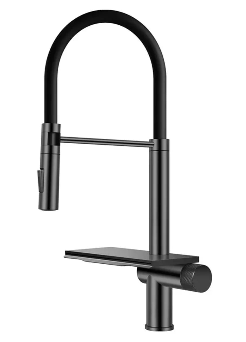 New Waterfall Şelale Tarzı Mutfak Bataryası Brushed Grey /Black Pıpe