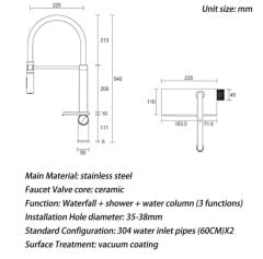 New Waterfall Şelale Tarzı Mutfak Bataryası Brushed Grey /Black Pıpe