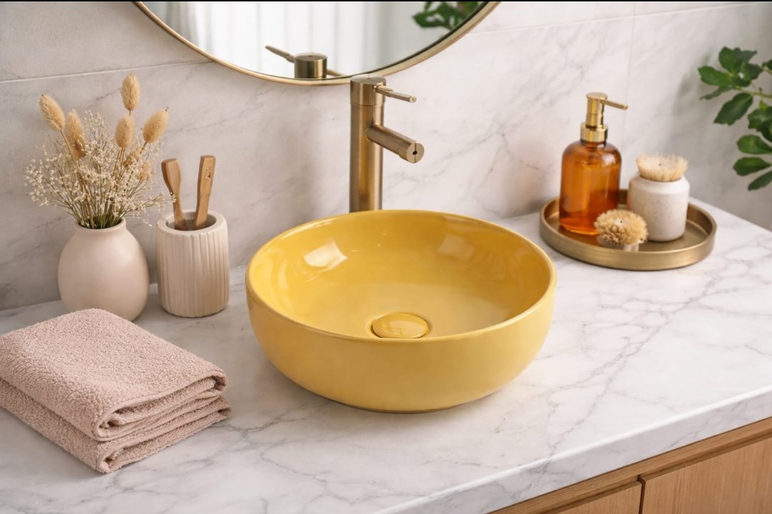 Cırclıght Tezgah Üstü Banyo Lavabosu Pastel Yellow 1034