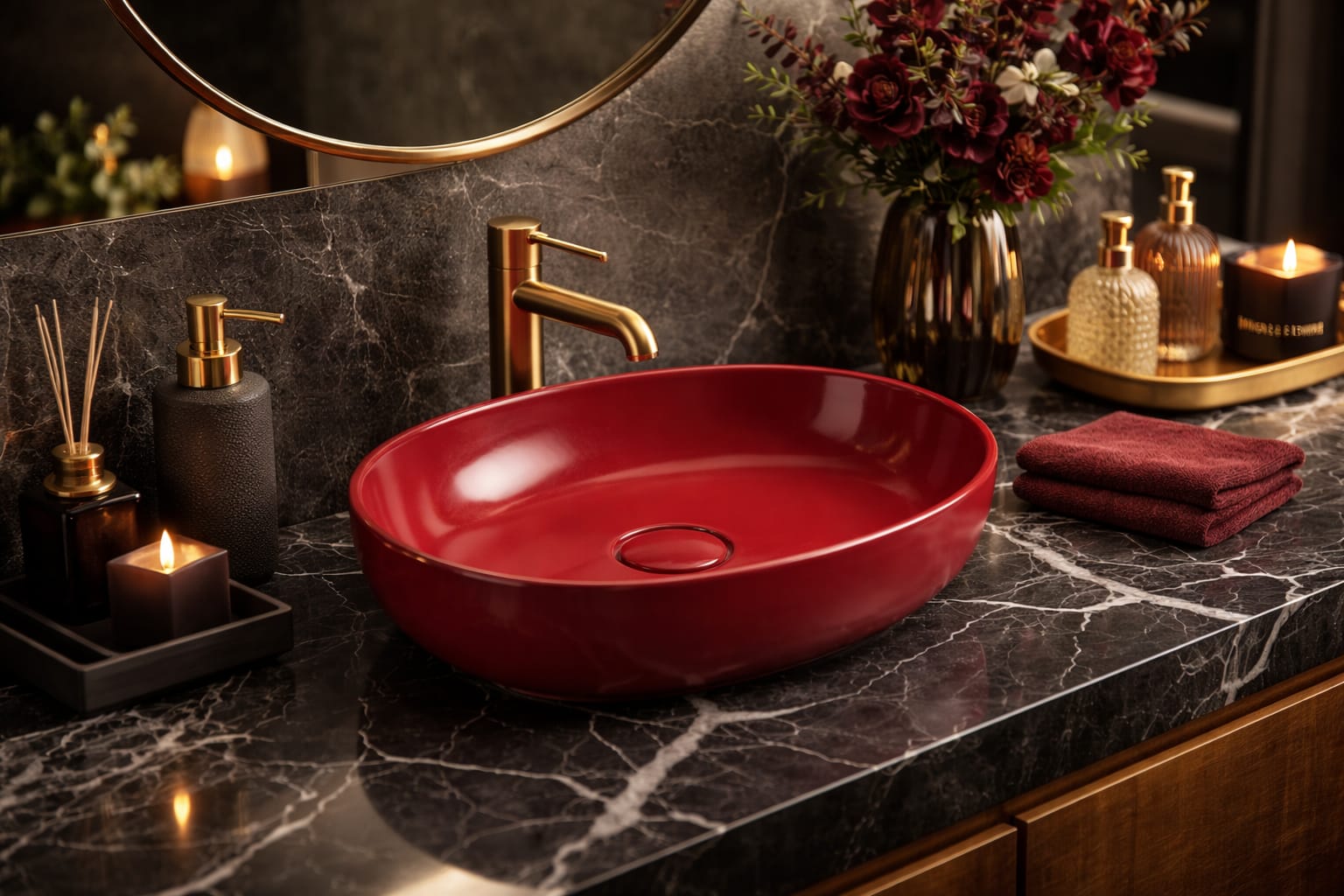 Rectlıght Tezgah Üstü Banyo Lavabosu Wıne Red 3005