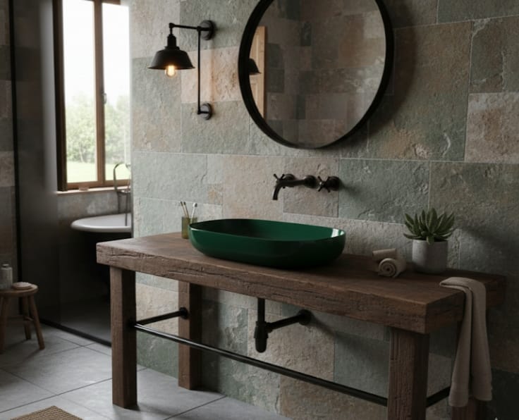 Rectlıght Tezgah Üstü Banyo Lavabosu Moss Green 6005