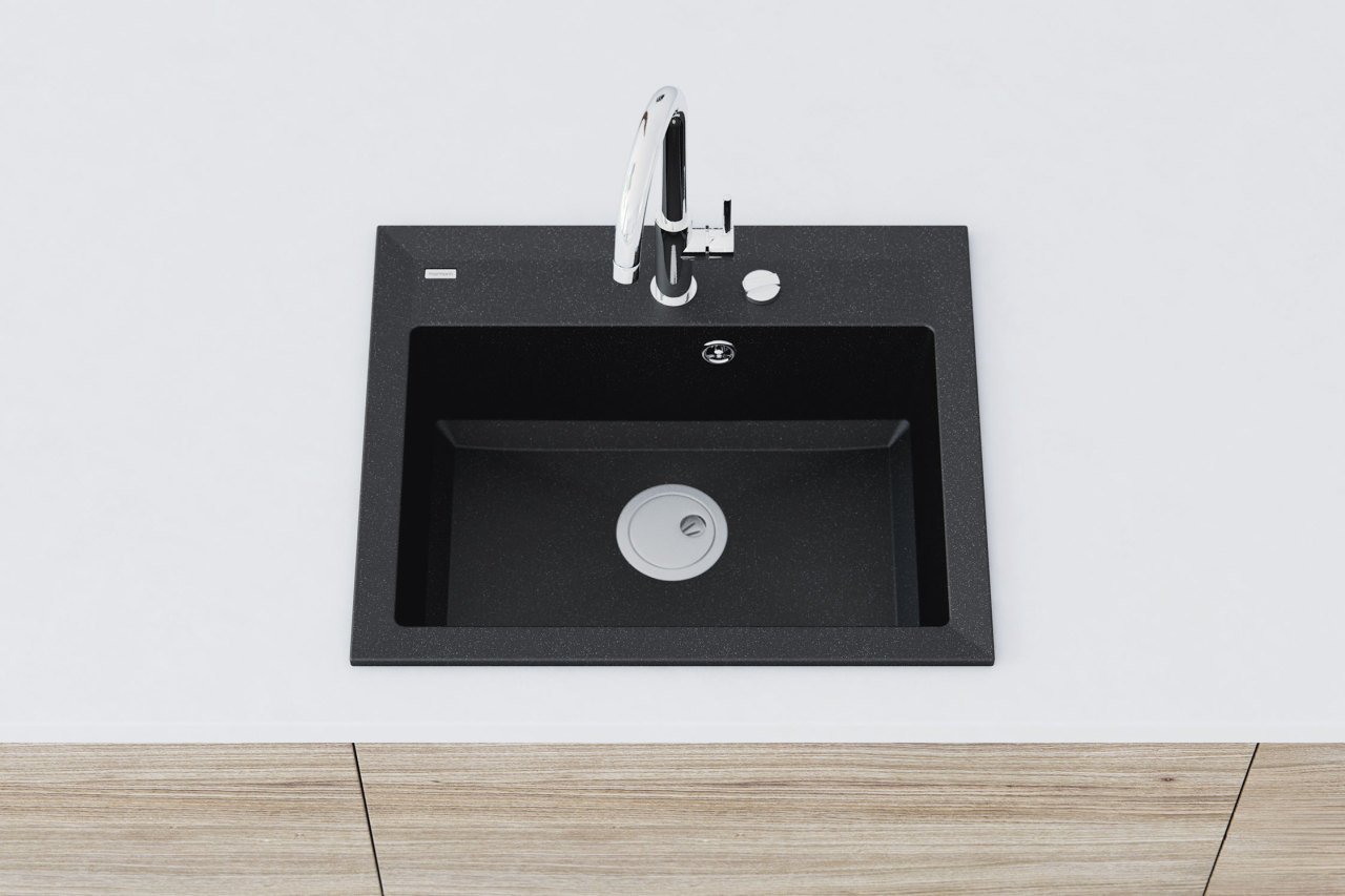 IVO 593 Granit Evye Tezgaha Sıfır 1 Gözlü Damlalıksız Siyah Metalik