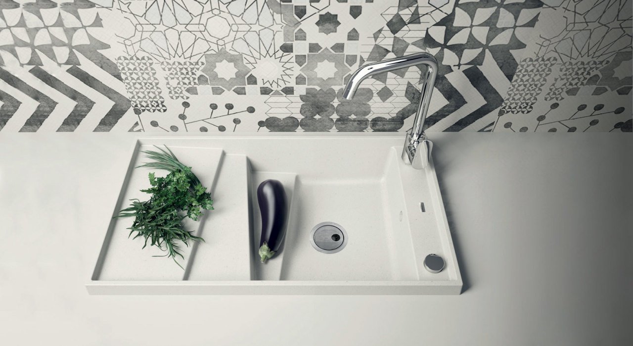 BATEA 890 Granit Evye 1 Gözlü Damlalıksız Mermer Beyazı