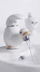 F02 Ördek Figürlü Çoçuk Lavabo Armatürü Beyaz