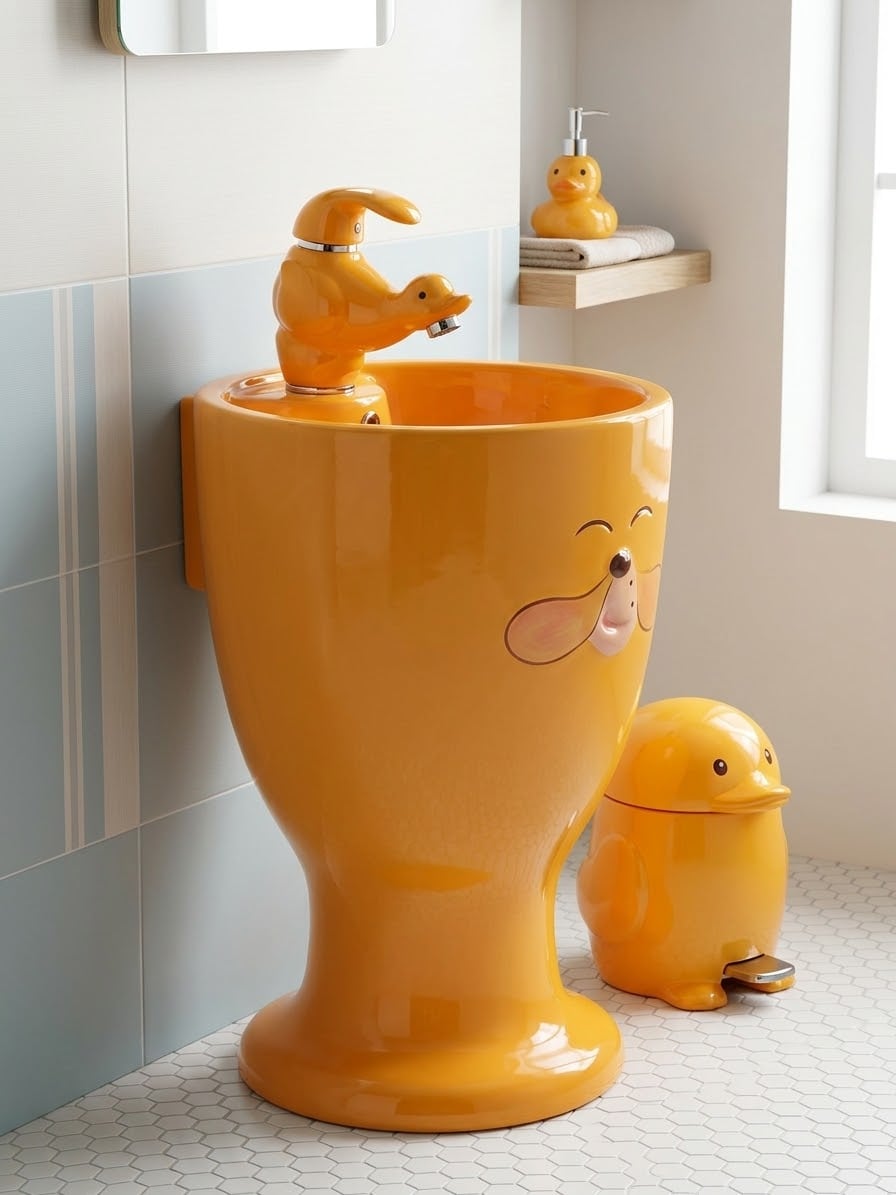 F02 Ördek Figürlü Çoçuk Lavabo Armatürü Turuncu