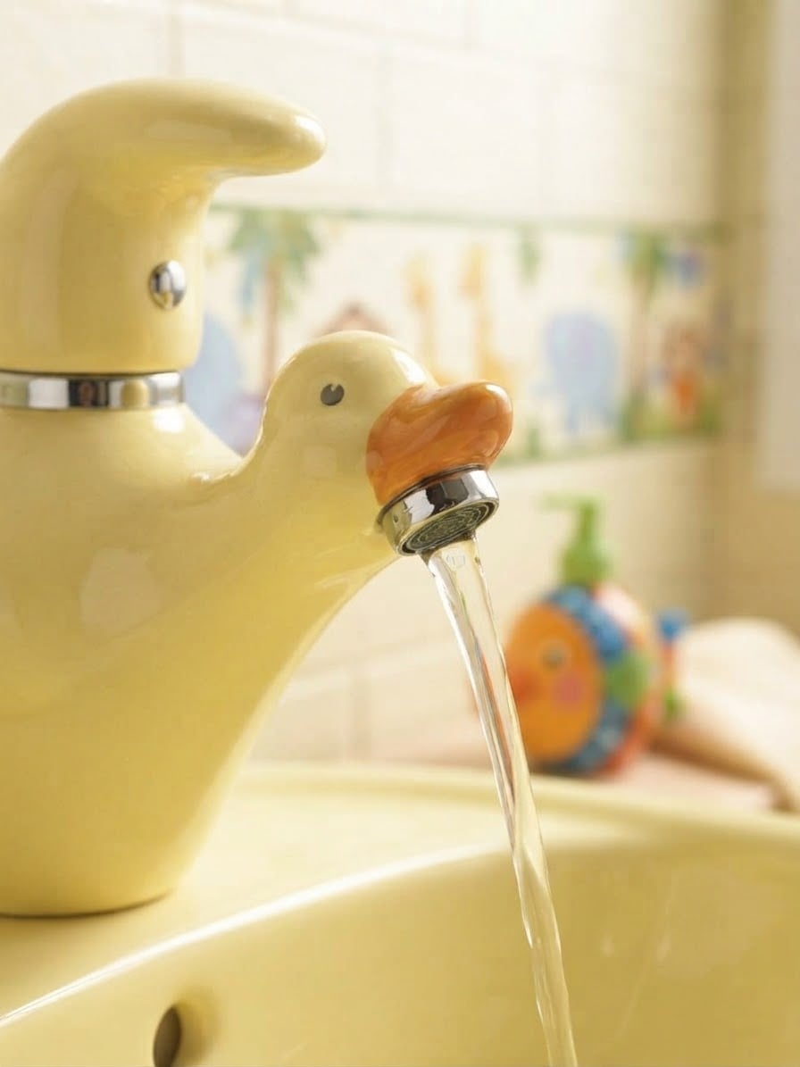 F02 Ördek Figürlü Çoçuk Lavabo Armatürü Sarı