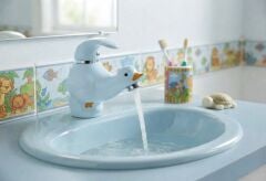 F02 Ördek Figürlü Çoçuk Lavabo Armatürü Mavi