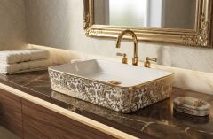 9022 WG Banyo Tezgah Üstü Lavabo Gold-Beyaz