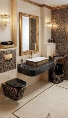 5022 BG Banyo Tezgah Üstü Lavabo Siyah-Gold