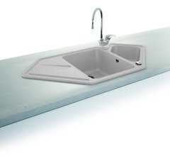 TORRO 980 Granit Köşe Evye 1,5 Gözlü Damlalıklı Mermer Beyazı