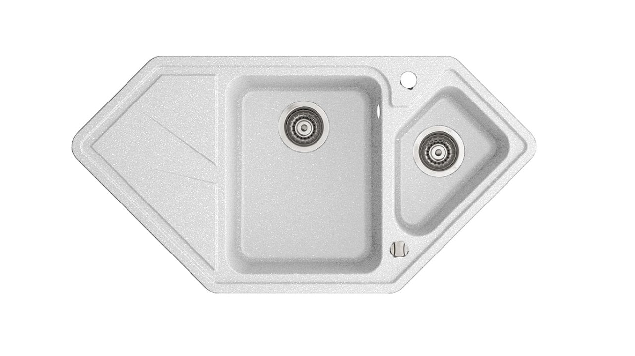 TORRO 980 Granit Köşe Evye 1,5 Gözlü Damlalıklı Mermer Beyazı