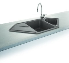 TORRO 980 Granit Köşe Evye 1,5 Gözlü Damlalıklı Çelik Metalik