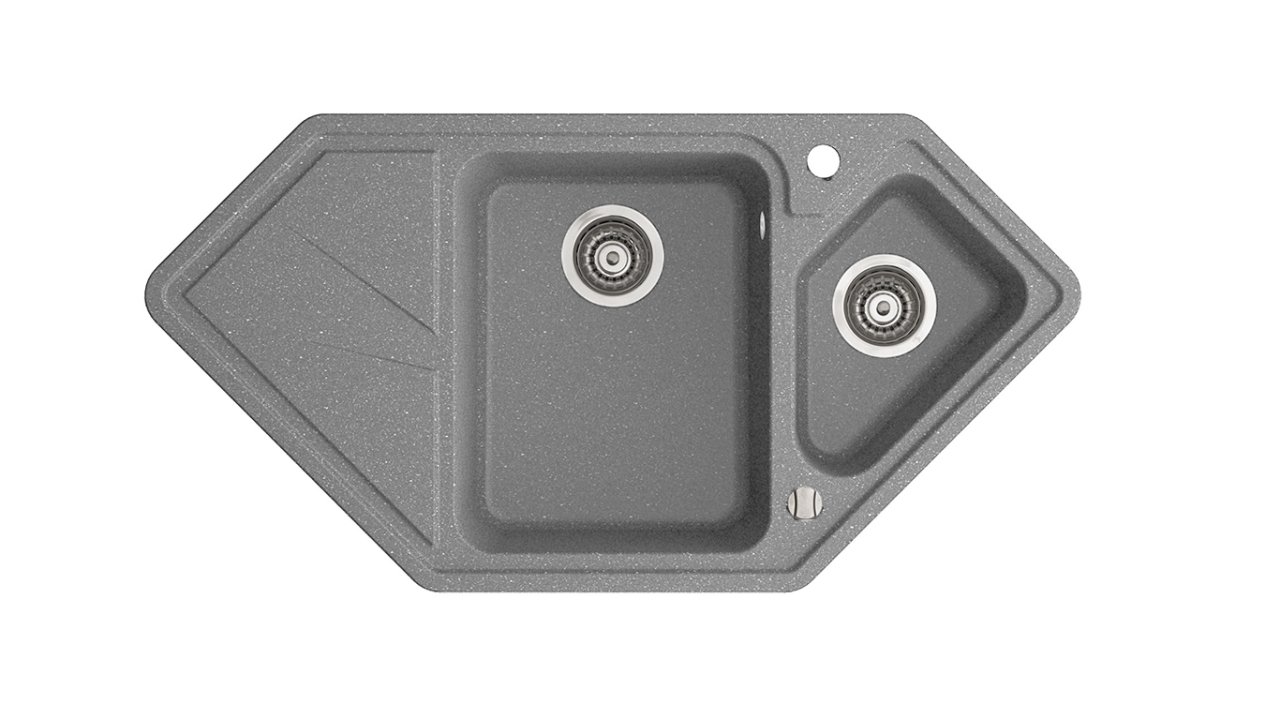 TORRO 980 Granit Köşe Evye 1,5 Gözlü Damlalıklı Çelik Metalik