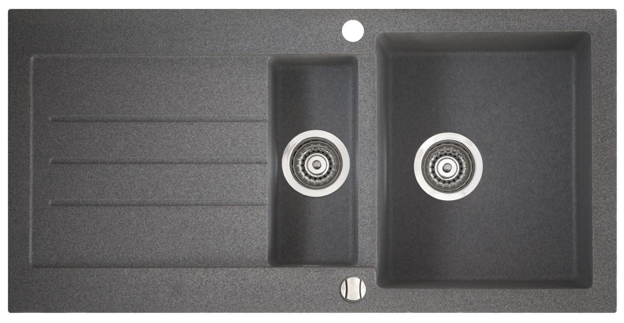 TELLUR 1000 Granit Evye 1,5 Gözlü Damlalıklı Çelik Metalik