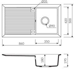 CIRE 860 Granit Evye 1 Gözlü 860mm Damlalıklı