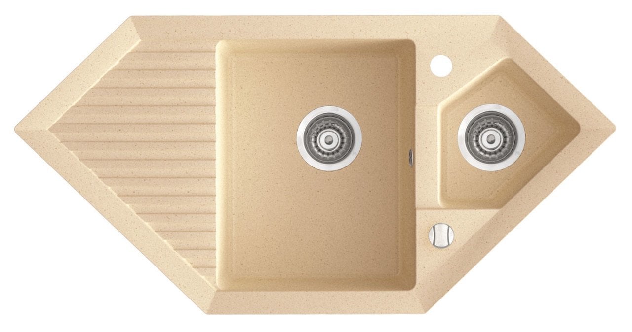 CIRE 1000 Granit Köşe Evye 1,5 Gözlü Damlalıklı Krem (Ecru)